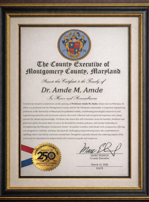 Dr Amde Meskel Amde Montgomery county executive certificate